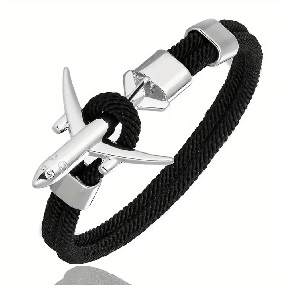 Men's Chic Stylish Jet Charm Airplane Aviation Pilot Cord Bracelet